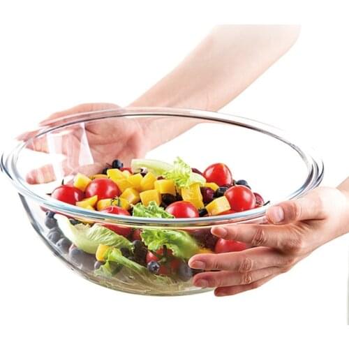 28cm/33cm Large Capacity High Borosilicate Glass Salad Bowl Microwavable Kitchen Cooking Baking Egg Food Mixing Bowls Container