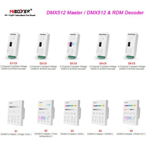 Miboxer Single Color/CCT/RGB/RGBW/RGB+CCT DMX512 Master 2.4G 86 Touch Panel Wall Switch Remote,1/2/3/4/5 CH DMX512&RDM Decoder