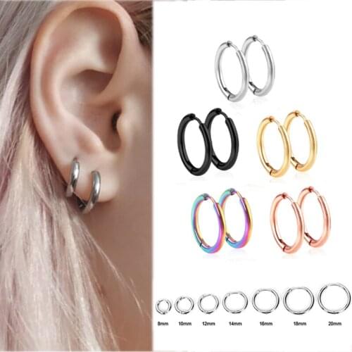 2PCS Multi-size Small Hoop Earrings Women Girl Fashion Goth Round Circle Earring 2021 Teens Anti-allergy Brinco Party Accessorie