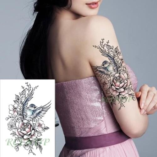 Waterproof Temporary Tattoo Sticker Happy Bird in Flowers Creative Fashion Fake Tatto Flash Tatoo big size tattoos for Women Men