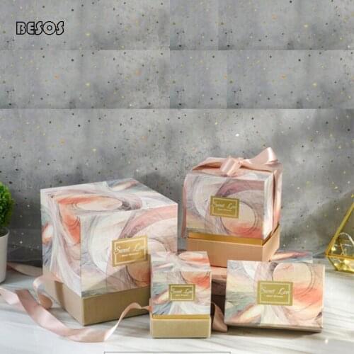 Highgrade Simple Watercolor Bronzing Champagne Silk Ribbon Wedding Party Birthday Wallet Belt Cosmetics Cardboard Paper Gift Box
