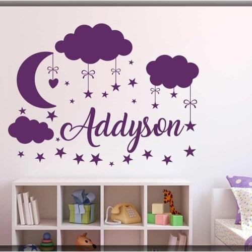 Customized Name Wall sticker Clouds Moon Stars Wall decal Babys Bedroom Decor Personalized Name Vinyl Nursery Wall Mural G320