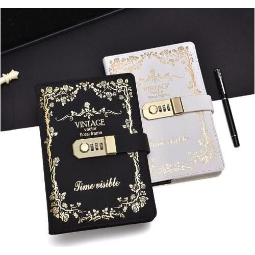 A5 Korea Retro Notebook Password Book with Lock Creative School Office Supplies Stationery Personal Diary Journal Cover planner