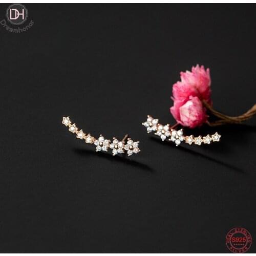 Dreamhonor Hand Made 925 Sterling Silver 18K Rose Gold CZ Zircon Wedding Flower Stud Earrings Women Gifts Ear Jewelry