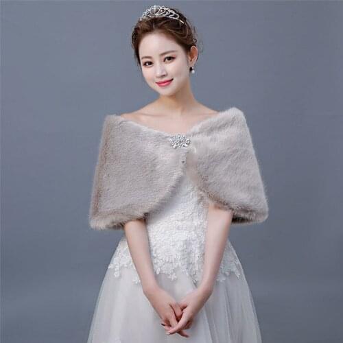 5 Colors Gray Women Winter Faux Fur Shawls And Wraps Warm Ladies Bridal Bolero Cape For Wedding Party Dress Fur Coat Shrugs