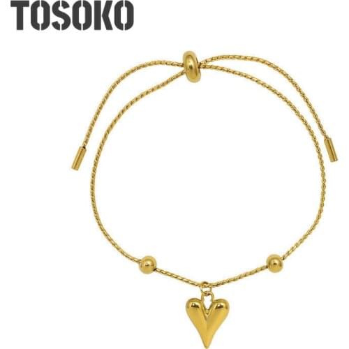 TOSOKO Stainless Steel Jewelry Peach Heart Pendant Pull Clasp Handle 18 K Golden Womens Sweet Love Bracelet BSE264