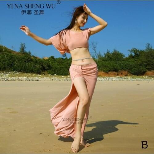 2pcs Set Belly Dance Oriental Dance Practice Clothing New Women Belly Dance Clothing Printed Skirt Belly Dance Costume Top Skirt