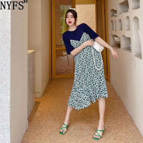 NYFS Spring Summer dress 2021 New Patchwork Chiffon Long sleeve long dress Vestidos Robe Elbise Fashion Letter Print Woman dress