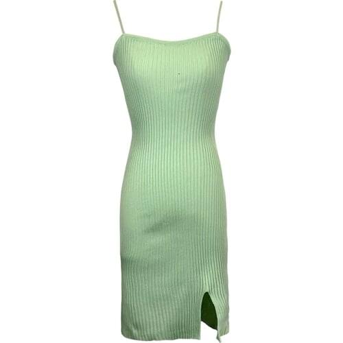 2021 Summer Womens Low-neck Beauty Back Tight-fitting Knit Suspender Long Skirt Slim and Thin Solid Color Hip Dress