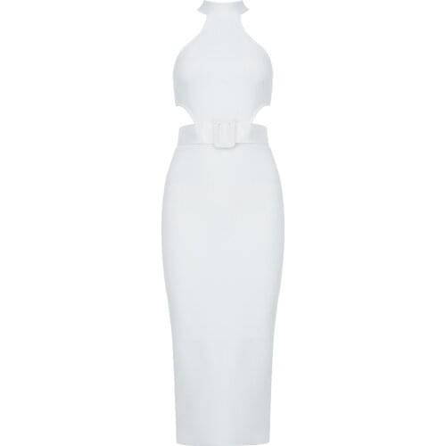 Elegant Bandage Dress Women Summer 2020 New Party Club Sexy Celebrity Bodycon Dress White Fashion Ladies Clothing