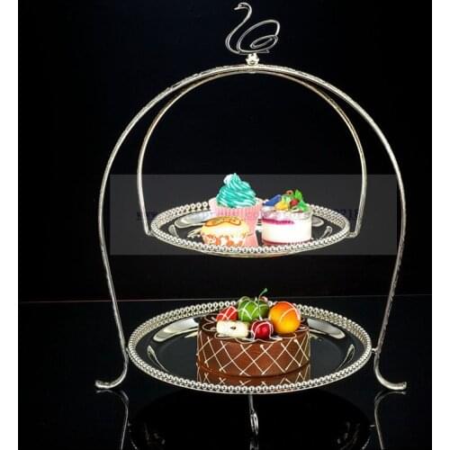 1PCS European creative silver plated double afternoon tea snack rack multi-layer cake plate wedding dessert table