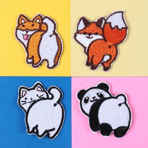 1PCS Animal Cat ass, fox ass, dog ass Embroidery Panda ass Patch Sew On Clothes Applique for DIY Clothing Accessory Patch