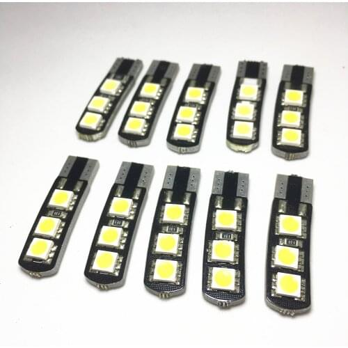 100pcs Knife edge T10 LED W5W 6 SMD 5050 LED 194 168 Canbus Bright Double No Error Parking Width Lamps Car Interior Bulbs Light