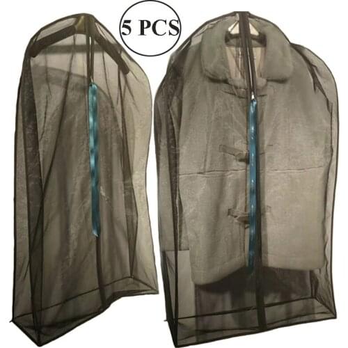 5pcs Clothing Covers Black Wedding Dress Evening Gown Dust Cover Garment Suit Clothes Coat Dustproof Cover Protector Storage Bag