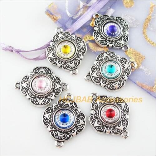 6Pcs Tibetan Silver Color Flower Mixed Resin Charms Pendant Connectors 23.5x30mm
