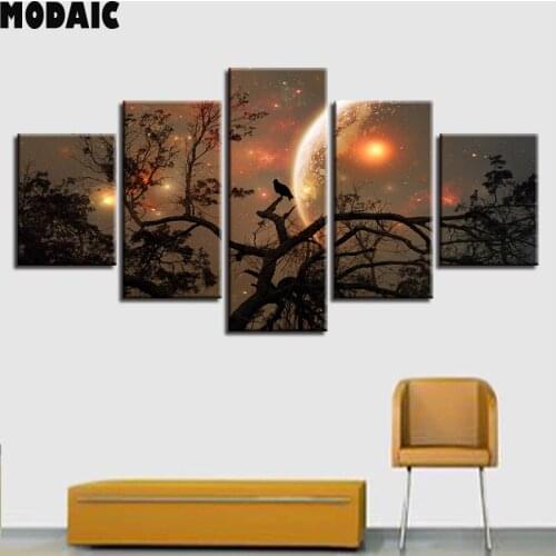 5 Pieces diamond painting Tree Of Bir mosaic full square / round diamond embroidery rhinestones Moon Planet Abstract Landscape