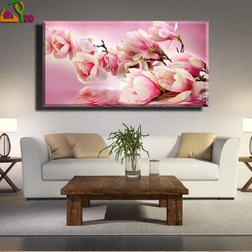 3 piece Diamond Painting Full Round Flower Diamond Embroidery Triptych Pink Magnolia Diamond Mosaic Picture Of Rhinestone Decor