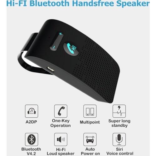 Car Bluetooth Hifi Speaker 2W Handsfree wireless Audio Receiver MP3 Music Player Noise Cancelling Sun Visor Clip for 2 Phones