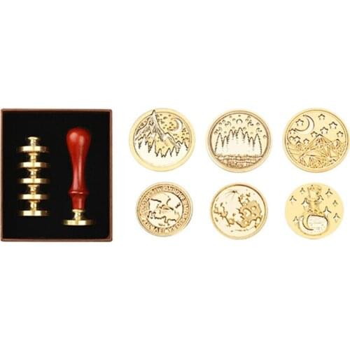 B0KB Retro Wood Stamp Classic 6pcs/Set Sealing Wax Seal Stamp Ancient Seal Post Decorative Antique Stamp Gifts