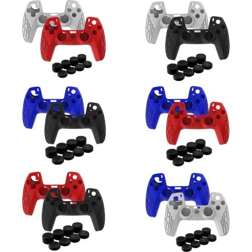 Bevigac 2PCS Anti-Slip Silicone Case Cover Skin Sleeve Protector with 8PCS Joystick Caps for Sony PlayStation 5 PS5 Controller