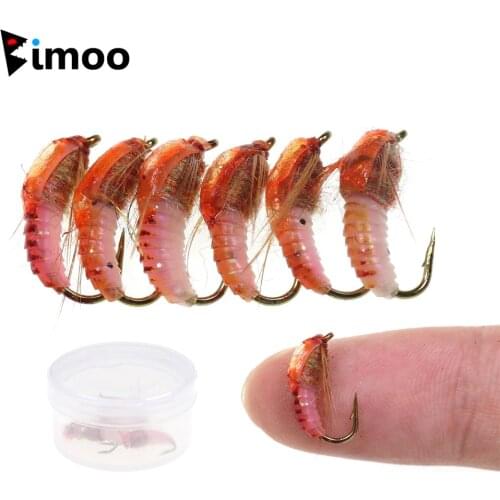 Bimoo 6PCS #12 #14 Classic Nymph Scud Fly Bug Worm for Trout Fishing Flies Nymphs Insect Bait Lure Brown Color