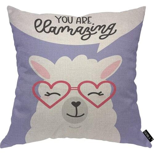EKOBLA Llama Quote Throw Pillow Cover You are Llamazing Poster with Heart Glasses Funny Cartoon Doodle Cozy Square Cushion
