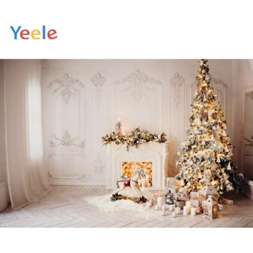 Christmas Decor Tree Fireplace Carpet Curtain Wood Floor Backdrop Photography Custom Photographic Background For Photo Studio