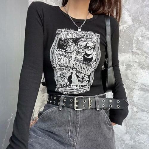 T Shirt Women Autumn Vintage Aesthetic T-shirts Girls Cotton Y2k Hipster Casual Funny Long Sleeve Top Tees Cotton Brandy Clothes