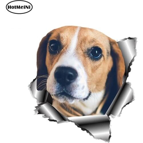 HotMeiNi 13cm x 12.1cm 3D Beagle Car Sticker Torn Metal Pet Dog Decal Reflective Stickers Waterproof Car Styling Accessories