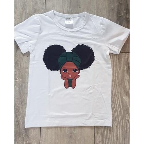 Cute puff black African American little princess printed lovely girls t-shirt harajuk kawaii baby melanin queen kids t shirt top