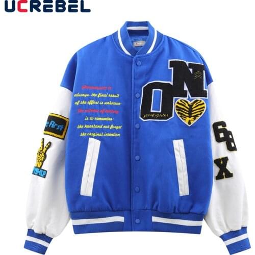 Letter Embroidery Sleeve PU Jacket Mens Autumn Letterman Jacket Contrast Paneled Casual Loose Varsity Jacket Outerwear Men