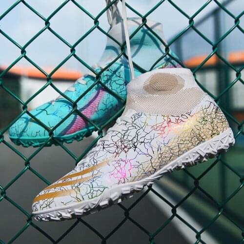 Plus Size 47 Men TF Futebol High Ankle Socks Superfly Soccer Shoes Concrete Floor PU Rubber Breathable World Football Boots