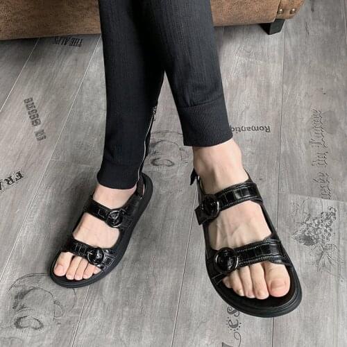 Real Leather Crocodile Pattern Men Sandals 2020 New Soft Sole Buckle Platform Rome Sandals High Quality Leisure Summer Footwear