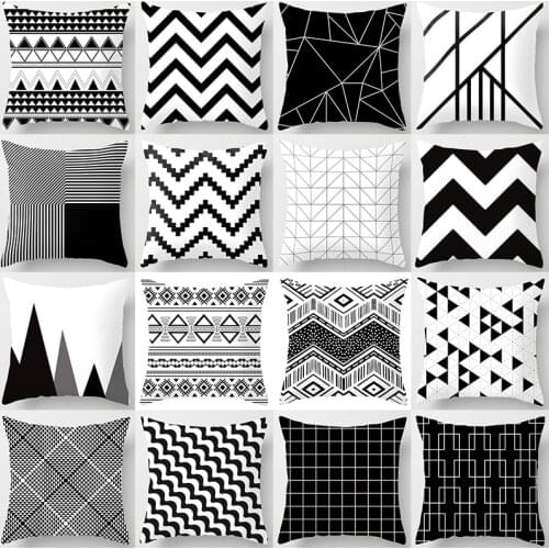 Brief Black White Geometric Sofa Decorative Cushion Cover Pillow Pillowcase Polyester Throw Pillow Home Decor Pillowcover 40525