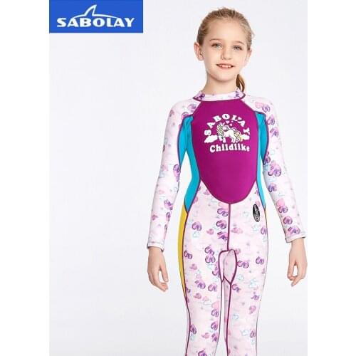 Girl Neoprene Long Sleeves Wetsuit Swimwears Diving Suits Keep Warm UV Sun Protection Swimwear For Kid Watersports Swimming Surf