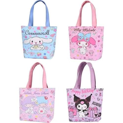 New 26Cm Mymelody Cinnamoroll Hellokittys Kawaii Cartoon Fashion Anime Plush Canvas Travel Bag for Girls Birthday Toys Gifts