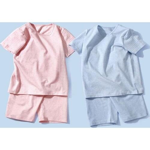 Baby Girl Clothing Stripe Short Sleeve Pajama Sets Boys Candy Color Casual Nightwear Summer Children T-Shirt Sleepwear Nightgown