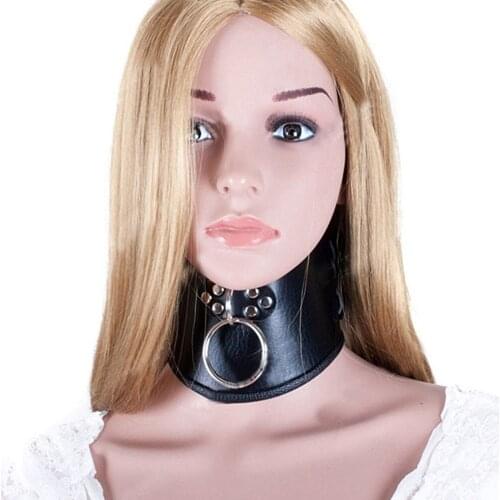 PU Leather O Ring Neck Collar Bdsm Bondage Restraint Belt Slave Fetish Roleplay Neck Strap Necklace Halloween Costumes Sex Toys