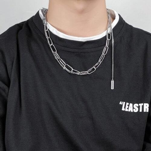 Simple Punk Double Chains Necklaces for Men Him Stainless Steel Adjustable Link Necklace Hip-Hop Cool Male Jewelry