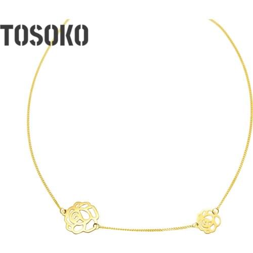 TOSOKO Stainless Steel Jewelry Black Rose Collarbone Necklace Womens Elegant Skirt Necklace BSP541