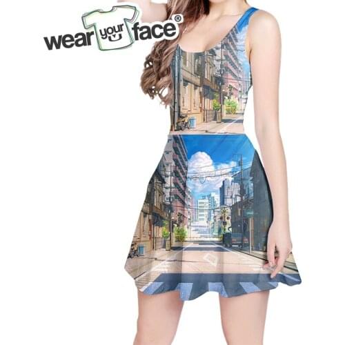 Anime Street Views 3D All Over Print Skater Dress Hipster Fashion Women Clothes Casual Holiday Vocation Bodycon Dress Dropship