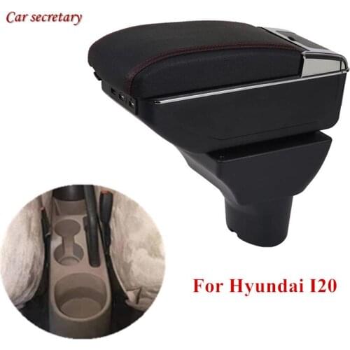 For Hyundai I20 armrest box heighten Double layer central Store content cup holder ashtray in car accessories USB Charging