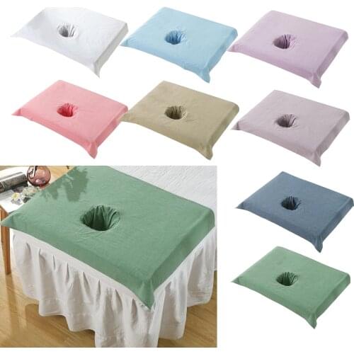 Pure Cotton SPA Half Massage Table Sheet Cosmetic Salon Bed Face Hole Towel