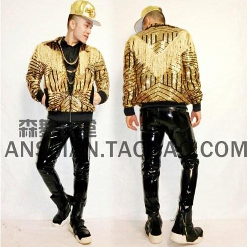 S-5xl New Coat 2020 Mens Slim Jacket Dj Geometric Golden Tassels Jackets Male Singer Costumes Men Plus Size Clothing