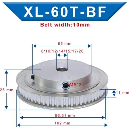 XL 60T Timing Pulley Bore 8/10/12/14/15/17/20mm Teeth Pitch 5.08mm Aluminum Pulley Wheel slot Width 11 mm For 10mm XL Timing Bel