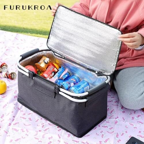 Folding Lunch Bag Outdoor Portable Basket Camping Storage Picnic Insulation Box Organizer Multifunction Food Cooler Bags X798B