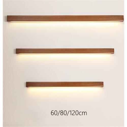 Modern Nordic Original Wood Led Wall Lamp Foyer Bed Room Simple Long Wooden Bright Mirror Front Cabinet Lamp 60/80/120cm 2625