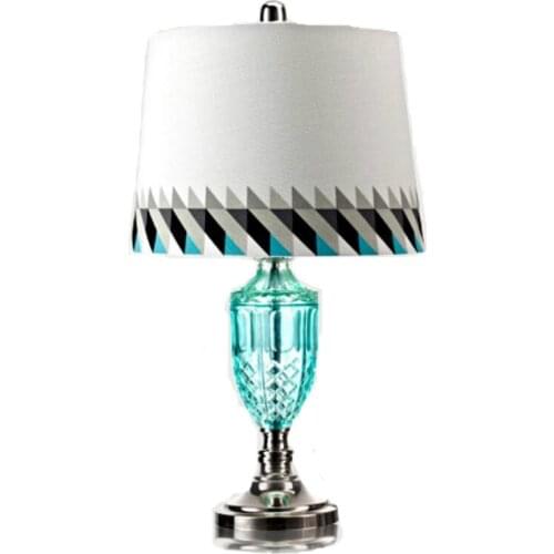Mediterranean Sea Blue Crytsal Glass Fabric Led E27 Table Lamp For Wedding Deco Bedroom Bedside Living Room H 68cm 1476