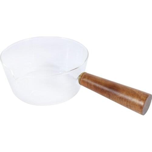 Glass Milk Pot with Wooden Handle Cooking Pot for Salad Soup Noodles Gas Stove Cookware
