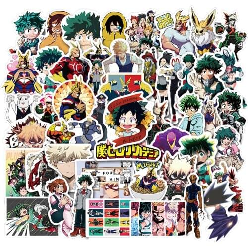 50pcs Pack Japan Anime My Hero Academia Stickers Waterproof Laptop Luggage Car Fridge Skateboard Kids Classic Toy Decal Sticker